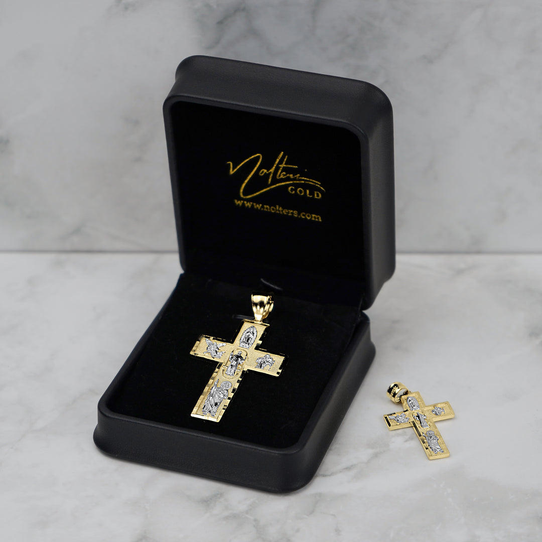 10k & 14k Gold Religious Two-Tone Cross Pendant