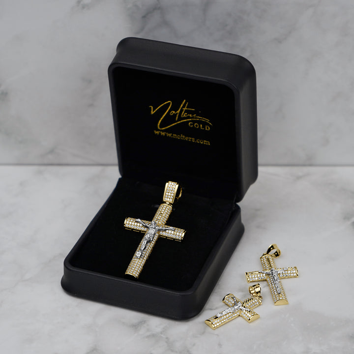 10k & 14k Gold Hermo Iced Crucifix Cross CZ Pendant