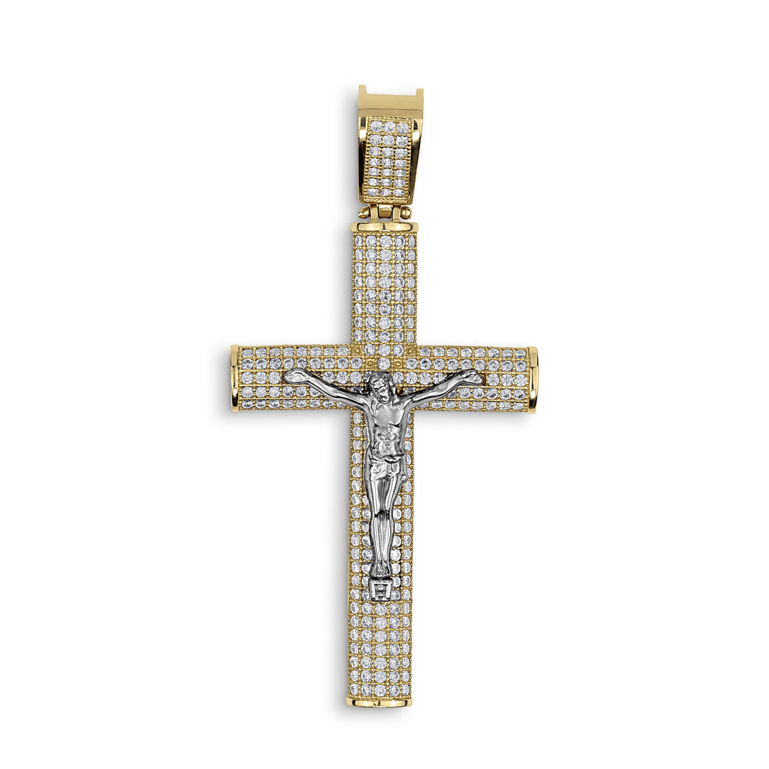 10k & 14k Gold Hermo Iced Crucifix Cross CZ Pendant