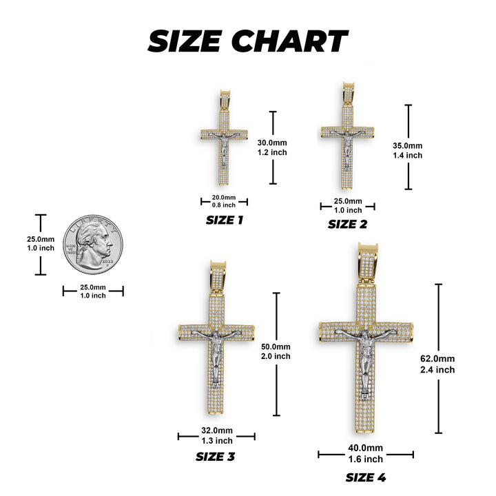 10k & 14k Gold Hermo Iced Crucifix Cross CZ Pendant