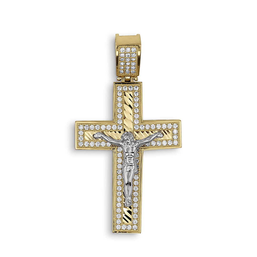 10k & 14k Gold Nemo Iced Crucifix Cross CZ Pendant