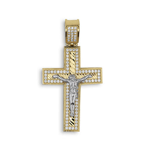 10k & 14k Gold Nemo Iced Crucifix Cross CZ Pendant