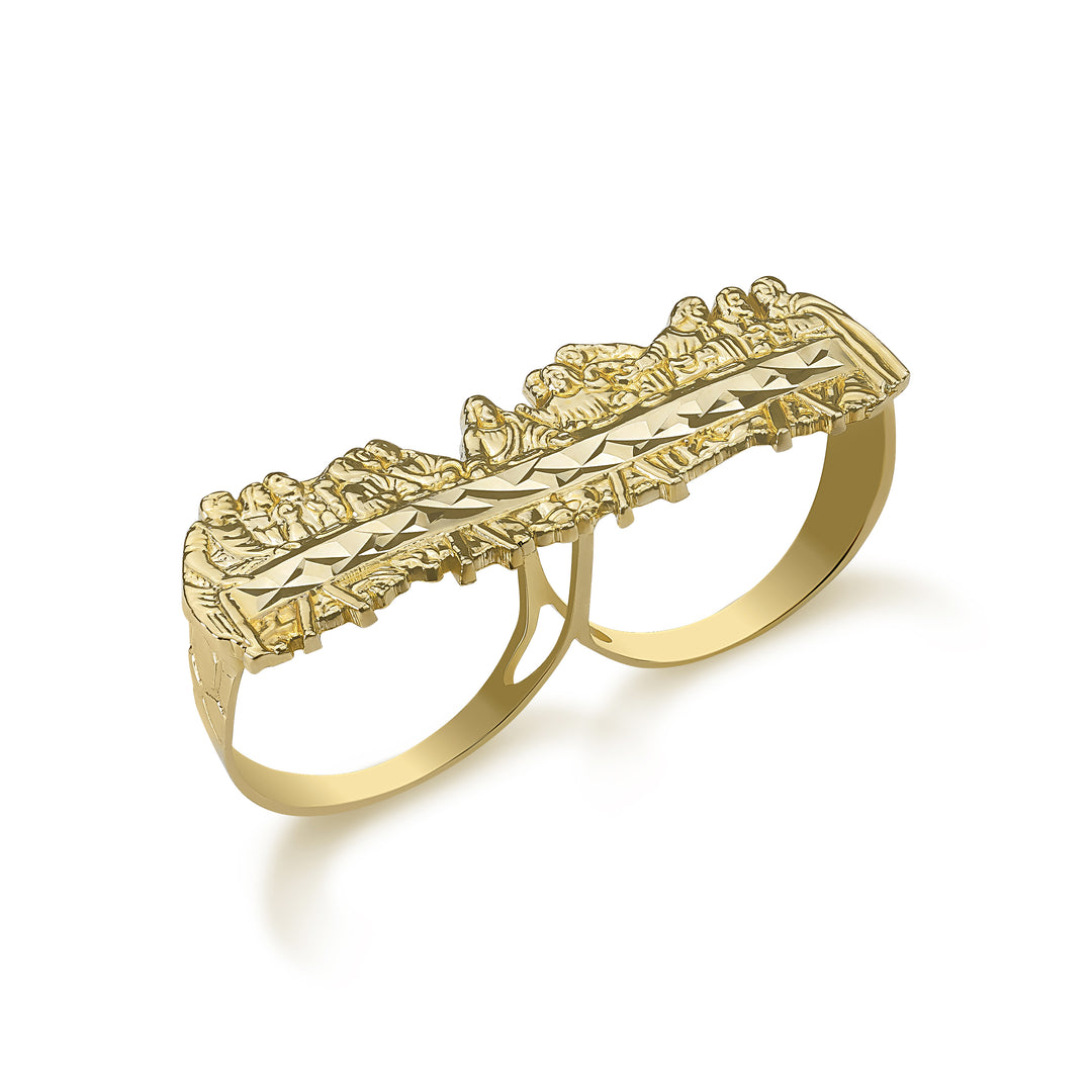 10k Gold Vintage Last Supper Two-Finger Ring