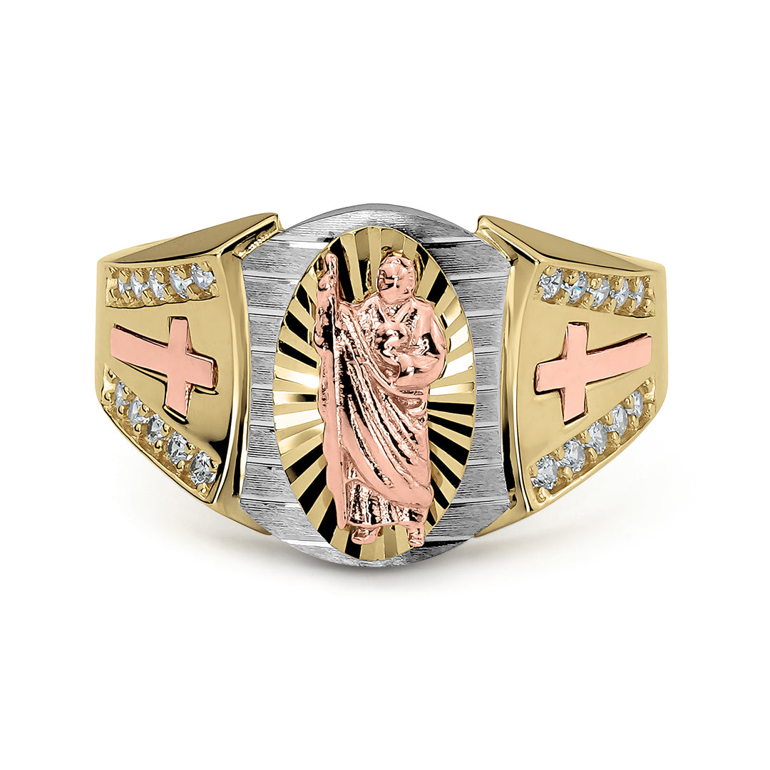 14k Gold San Judas Tricolor CZ Luxe Ring