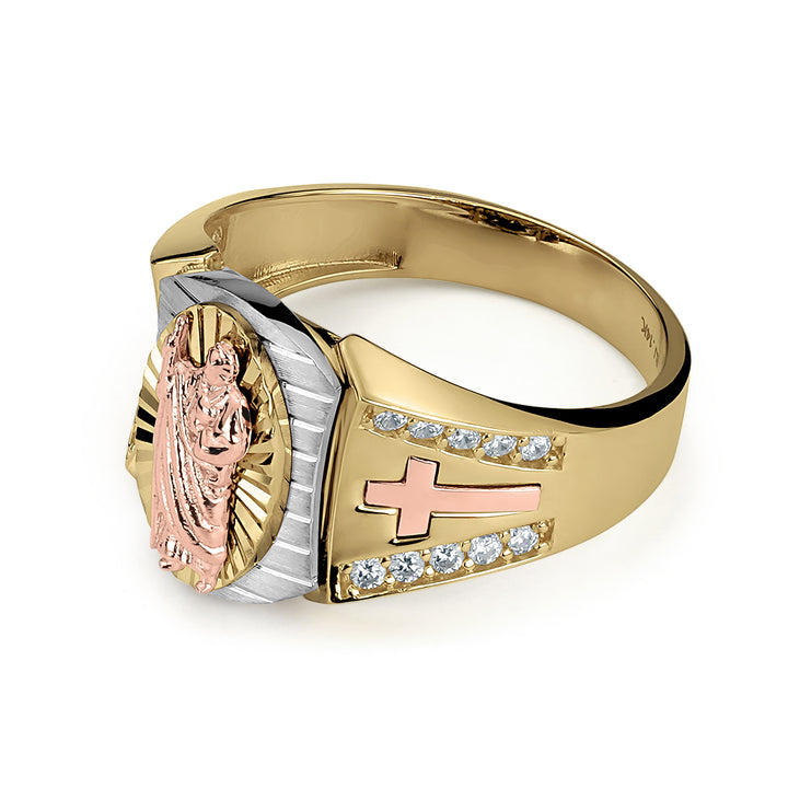 14k Gold San Judas Tricolor CZ Luxe Ring