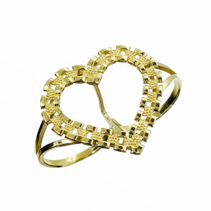 10k Gold Royal Rolex Heart Two Finger Ring