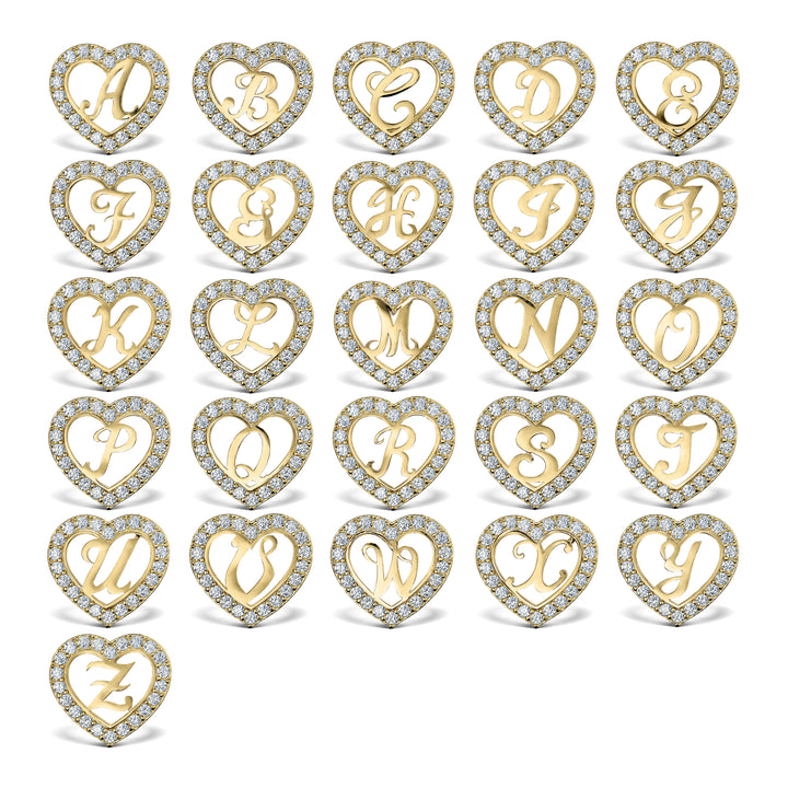 10k Gold Lily Cursive Initial Heart CZ Earrings