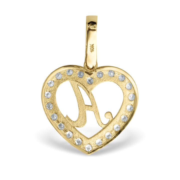 10k Gold Lily Cursive Initial Heart CZ Pendant