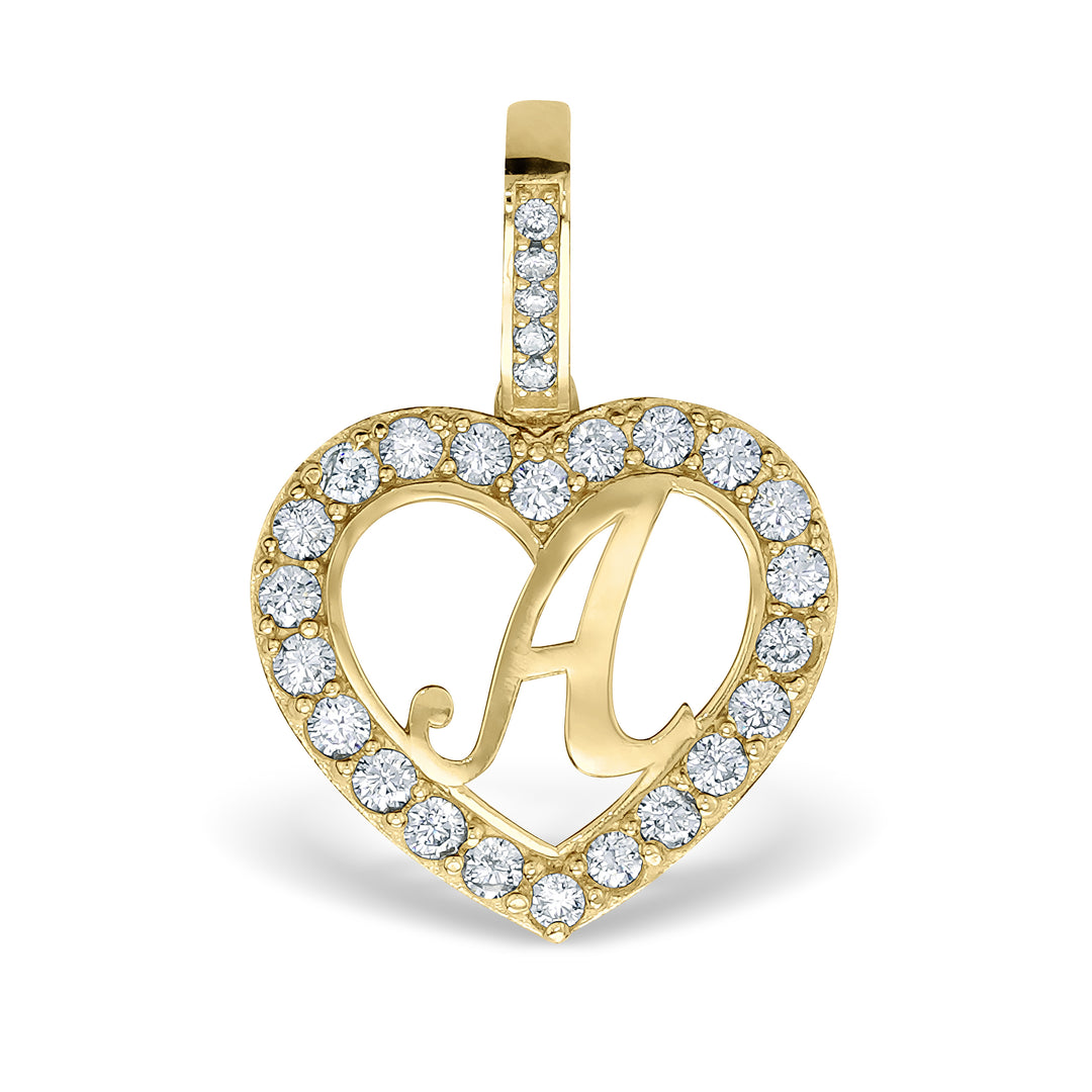 10k Gold Lily Cursive Initial Heart CZ Pendant