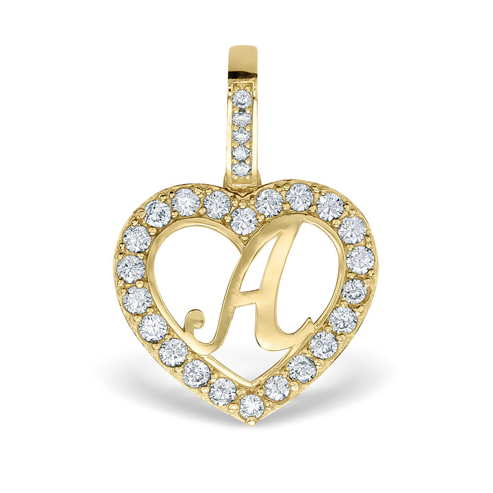 10k Gold Lily Cursive Initial Heart CZ Pendant