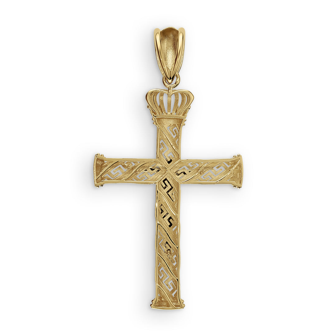 10k & 14k Gold Loyal Two-Tone Crucifix Greek Key Cross Pendant