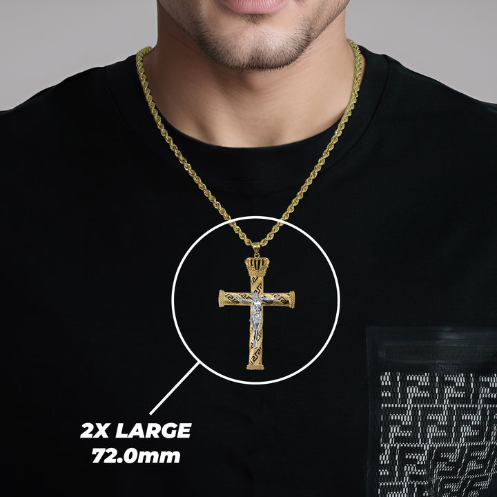 10k & 14k Gold Loyal Two-Tone Crucifix Greek Key Cross Pendant