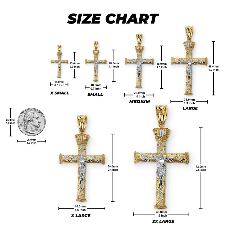 10k & 14k Gold Loyal Two-Tone Crucifix Greek Key Cross Pendant