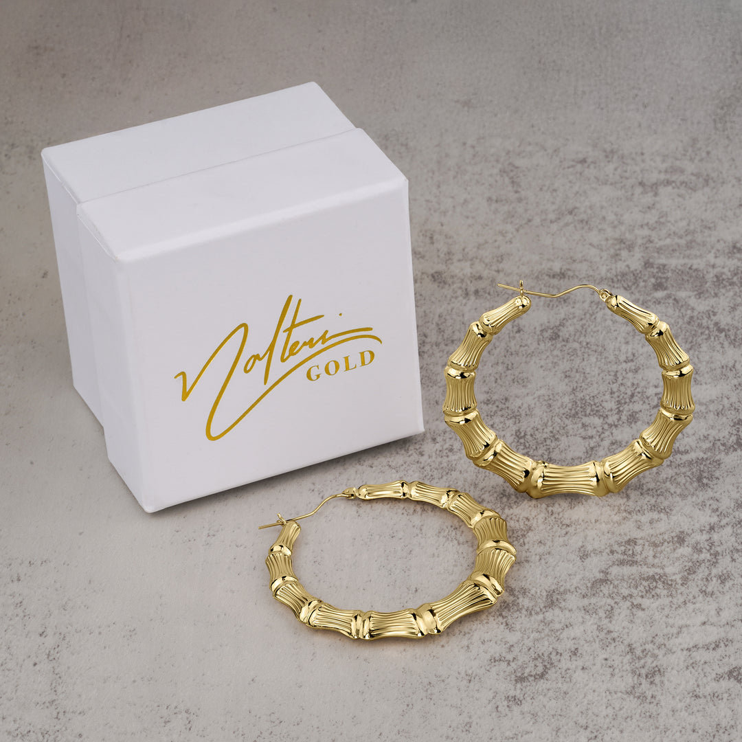 10k & 14k Gold Classic Bamboo Round Hoop Earrings