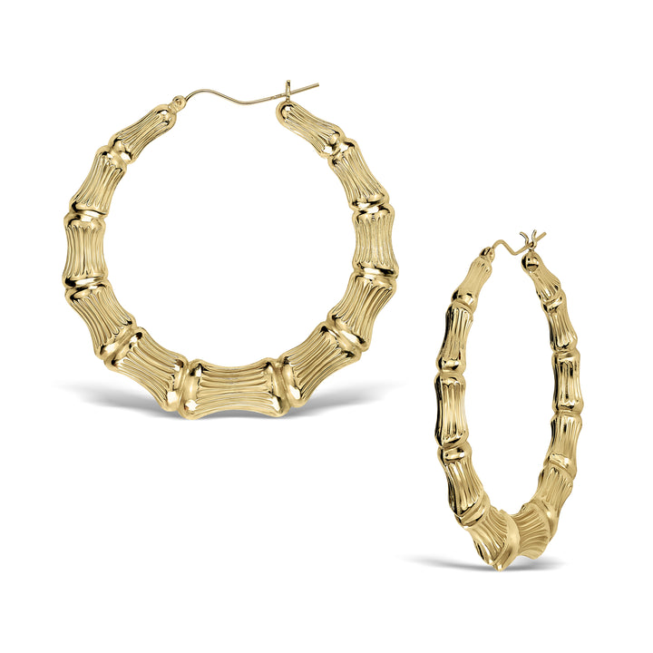 10k & 14k Gold Classic Bamboo Round Hoop Earrings