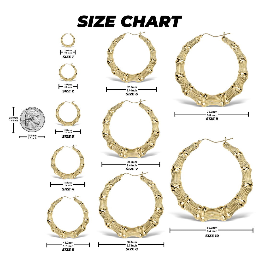 10k & 14k Gold Classic Bamboo Round Hoop Earrings