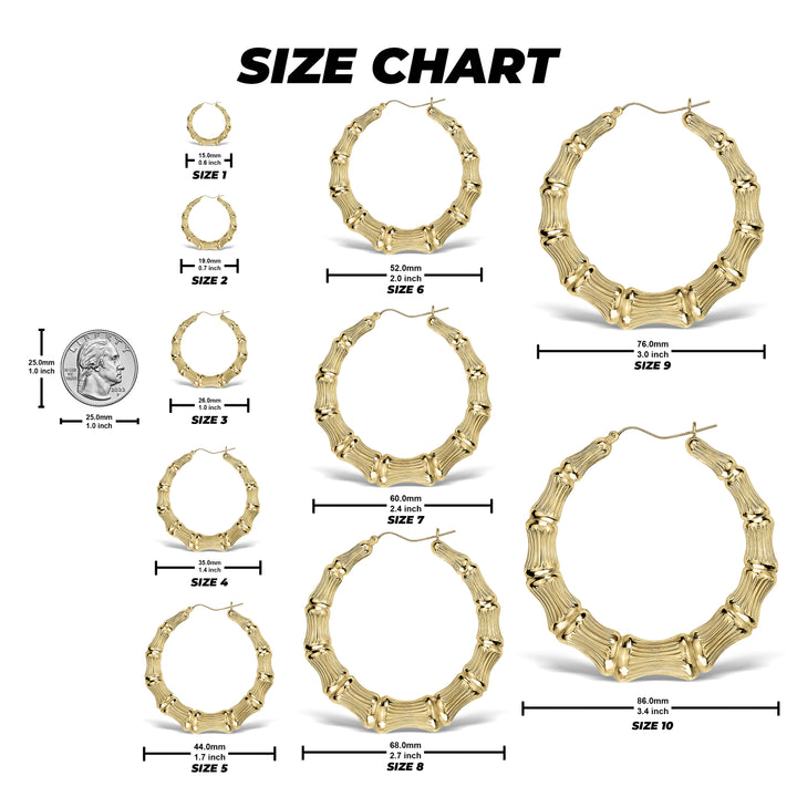 10k & 14k Gold Classic Bamboo Round Hoop Earrings