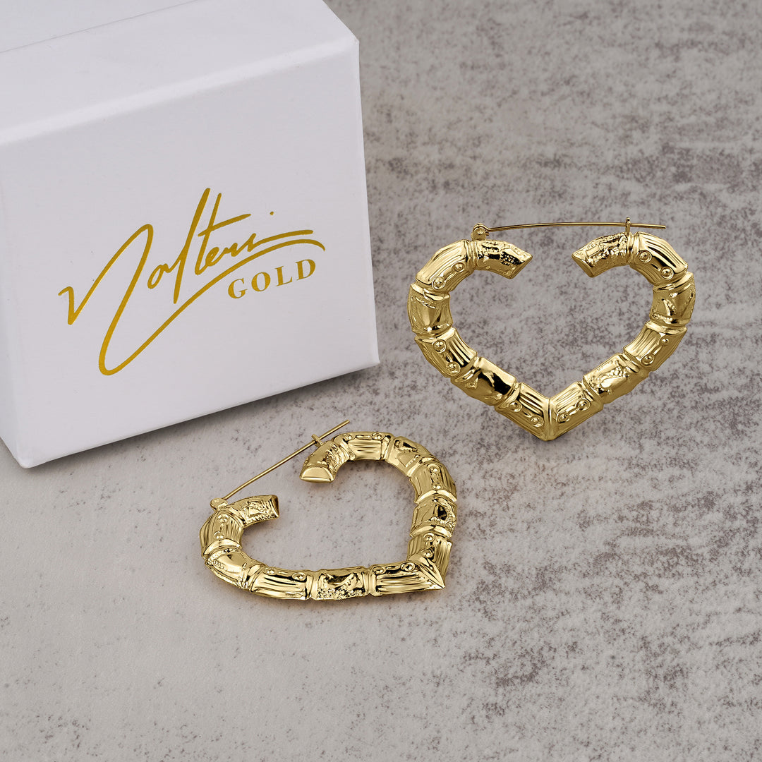 10k Gold Classic Bamboo Heart Hoop Earrings