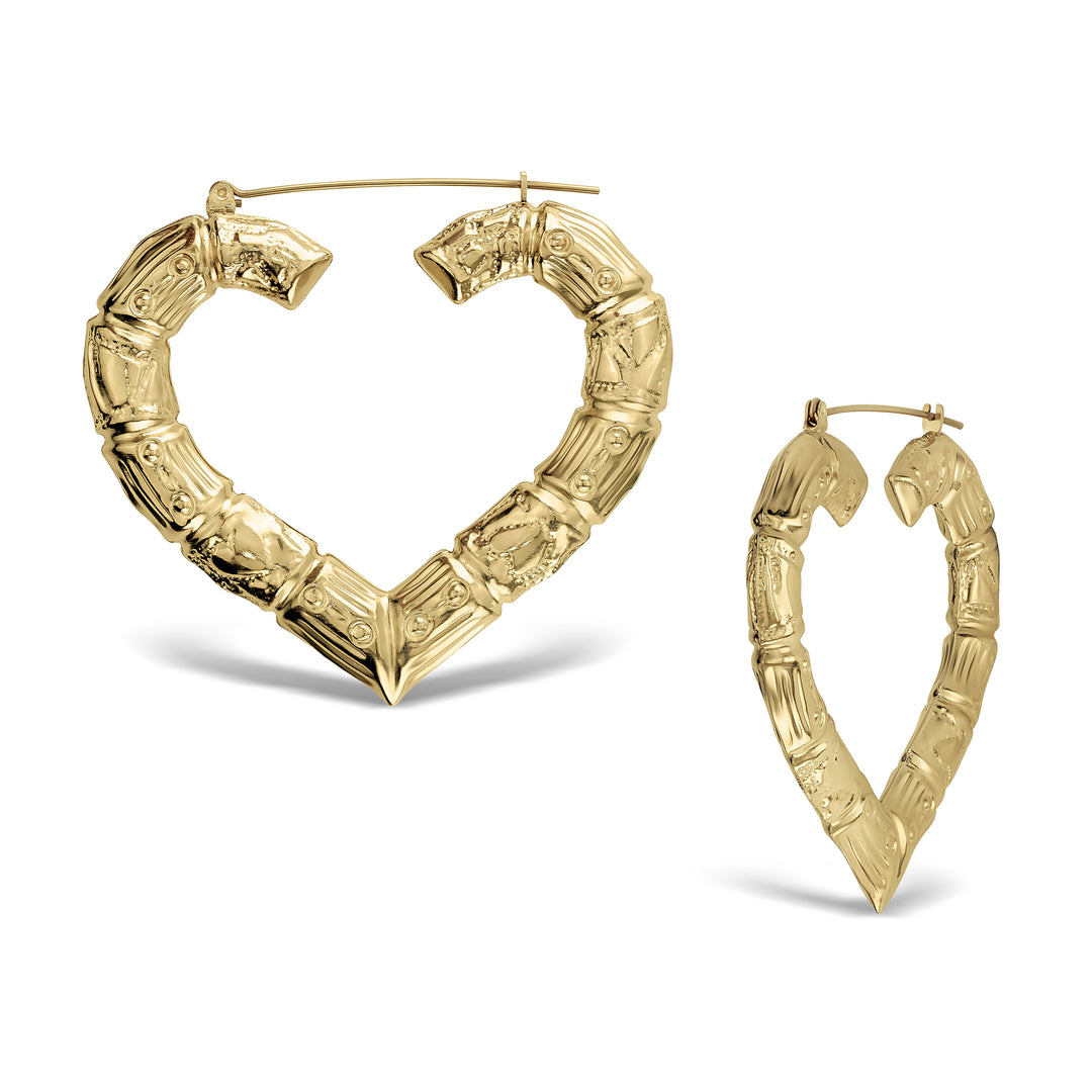 10k Gold Classic Bamboo Heart Hoop Earrings