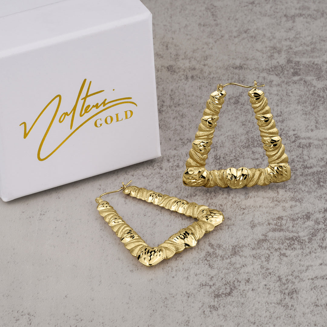 10k Gold Textur Heart Twisted Square Hoop Earrings