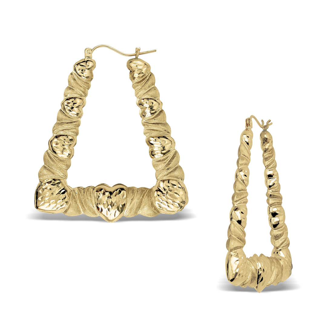 10k Gold Textur Heart Twisted Square Hoop Earrings