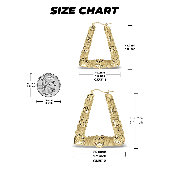 10k Gold Textur Heart Twisted Square Hoop Earrings