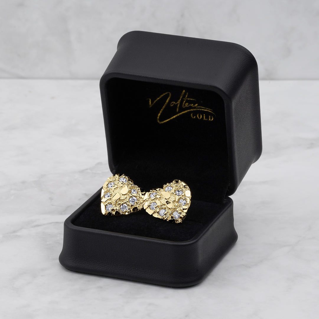 10k & 14k Gold Heart Nugget CZ Stud Earrings