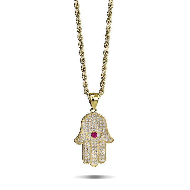 10k & 14k Gold Hamsa Hand Evil Eye CZ Pendant