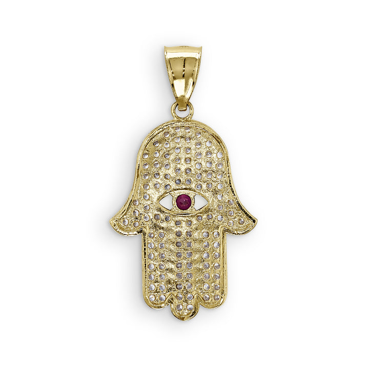 10k & 14k Gold Hamsa Hand Evil Eye CZ Pendant