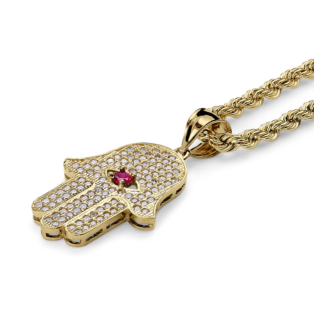 10k & 14k Gold Hamsa Hand Evil Eye CZ Pendant