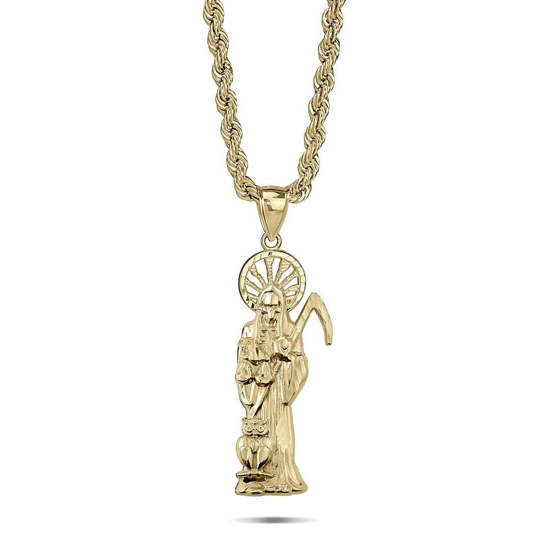 10k Gold Classic Santa Muerte n Owl Pendant