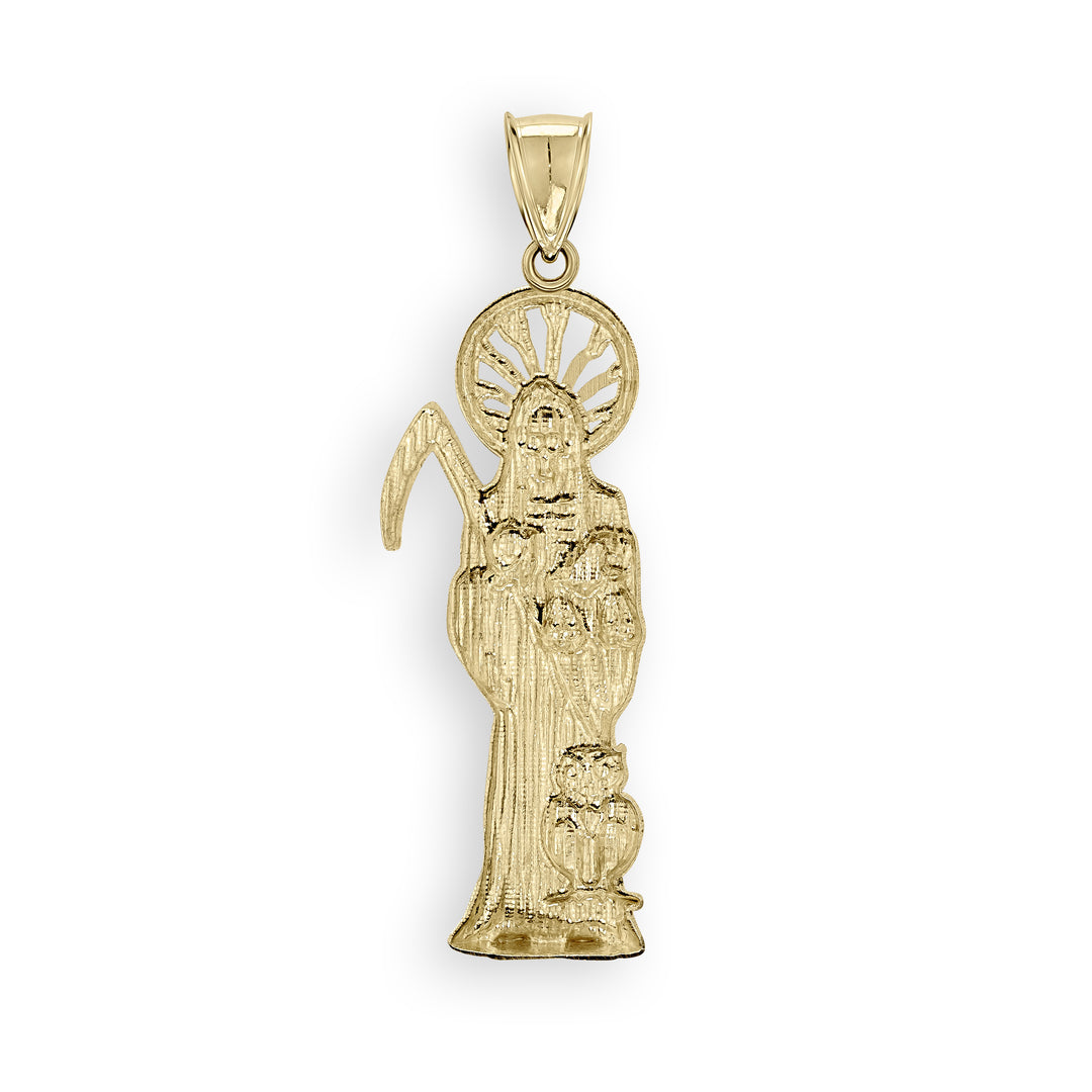 10k Gold Classic Santa Muerte n Owl Pendant