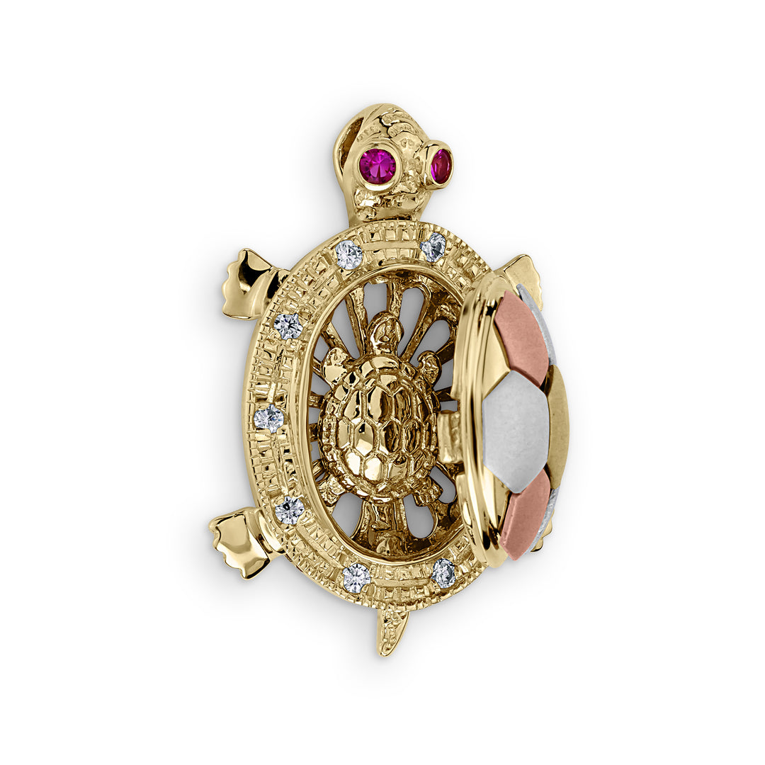 14k Gold Luxe Tricolor Tortoise CZ Pendant