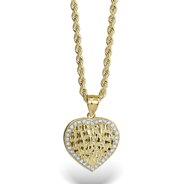 10k & 14k Gold Vintage Heart Nugget CZ Pendant