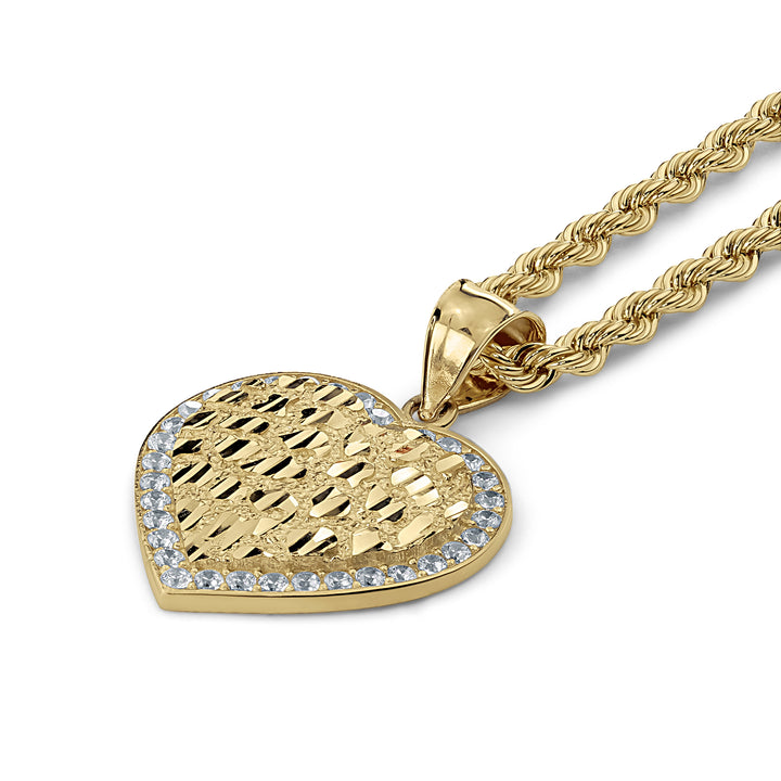 10k & 14k Gold Vintage Heart Nugget CZ Pendant