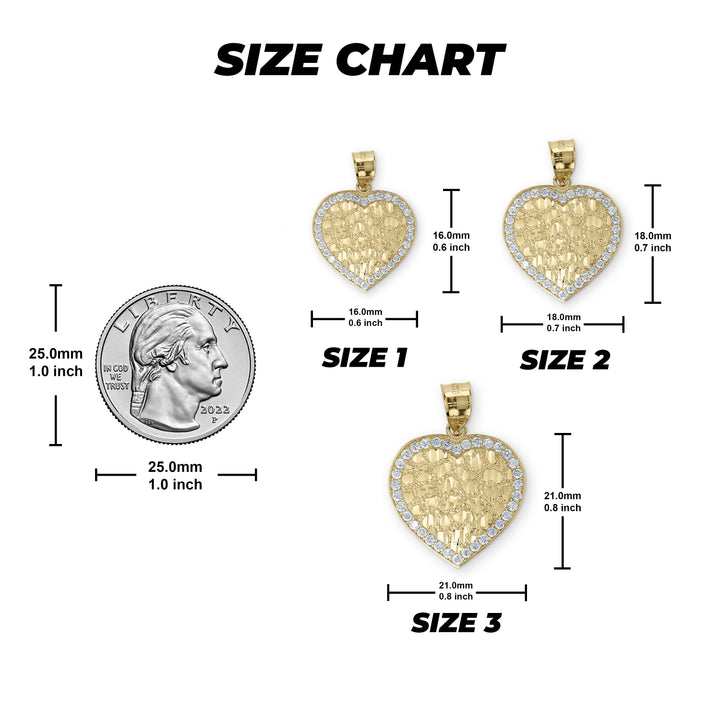 10k & 14k Gold Vintage Heart Nugget CZ Pendant