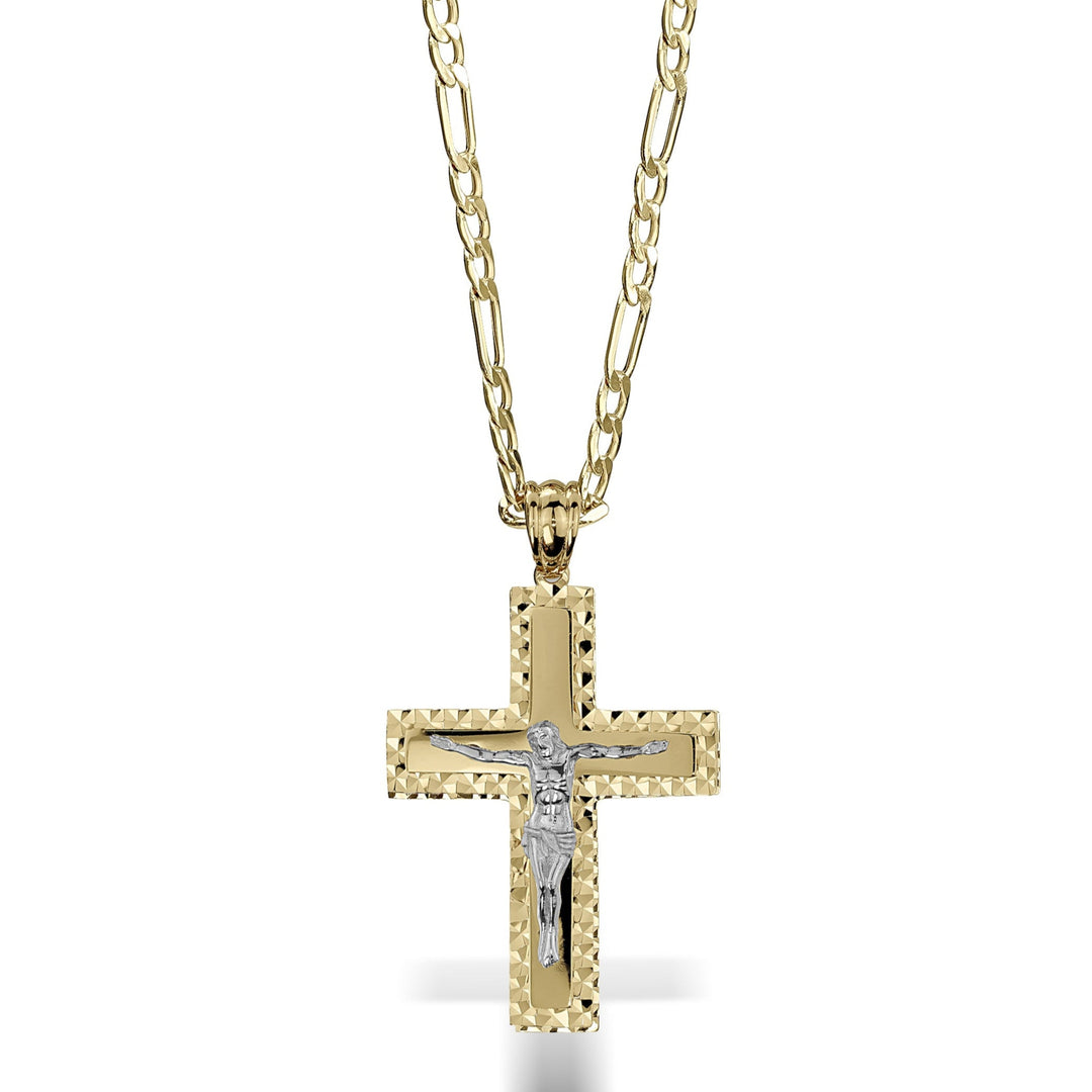 10k & 14k Gold Vincent Two-Tone Crucifix Classic Cross Pendant