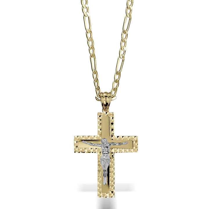 10k & 14k Gold Vincent Two-Tone Crucifix Classic Cross Pendant