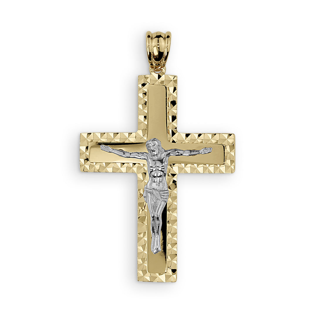 10k & 14k Gold Vincent Two-Tone Crucifix Classic Cross Pendant