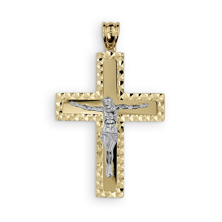 10k & 14k Gold Vincent Two-Tone Crucifix Classic Cross Pendant