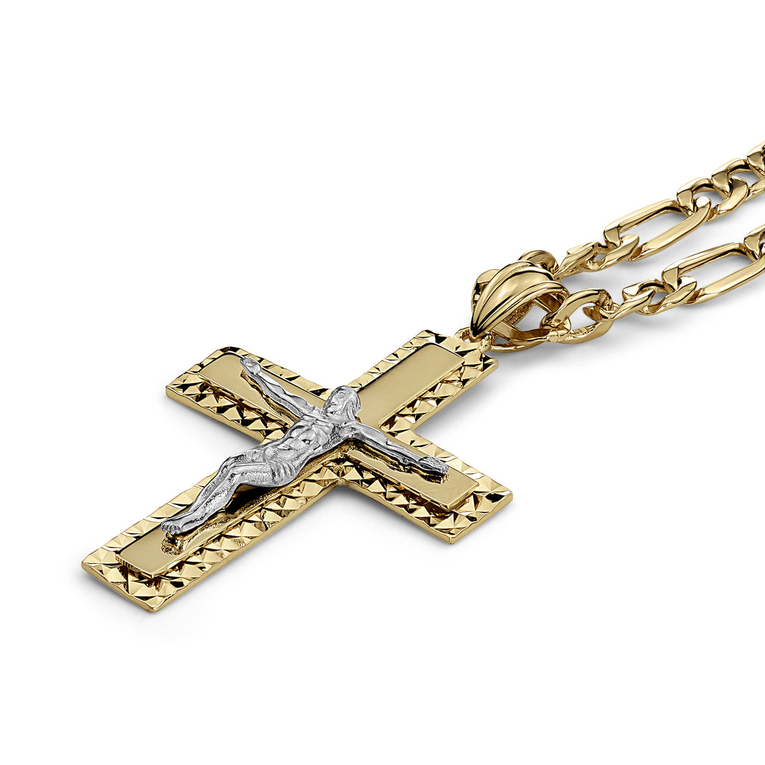 10k & 14k Gold Vincent Two-Tone Crucifix Classic Cross Pendant