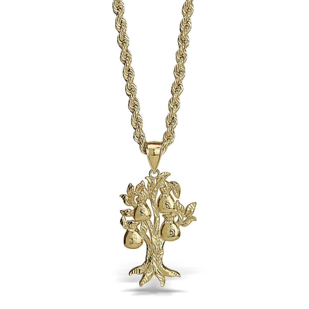 10k Gold Vintage Money Bag Tree Pendant