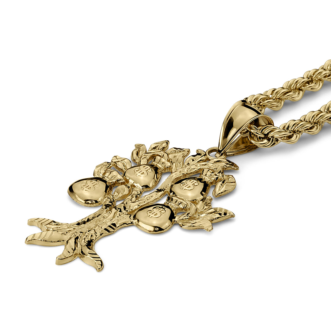 10k Gold Vintage Money Bag Tree Pendant