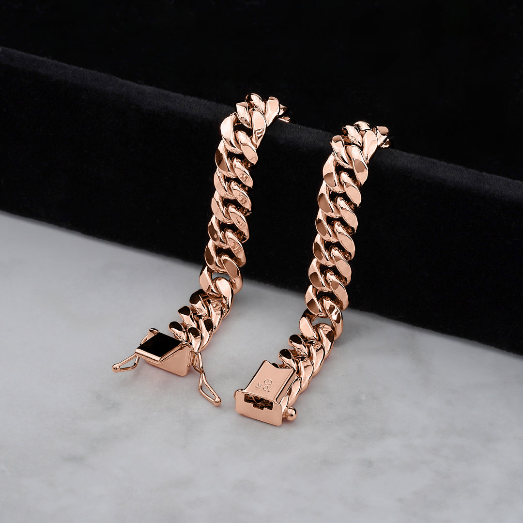 14k Rose Gold Classic Miami Cuban Bracelet/Anklet (Solid)