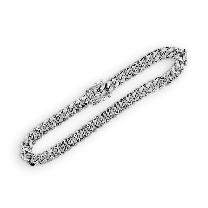 14k White Gold Classic Miami Cuban Bracelet/Anklet (Solid)