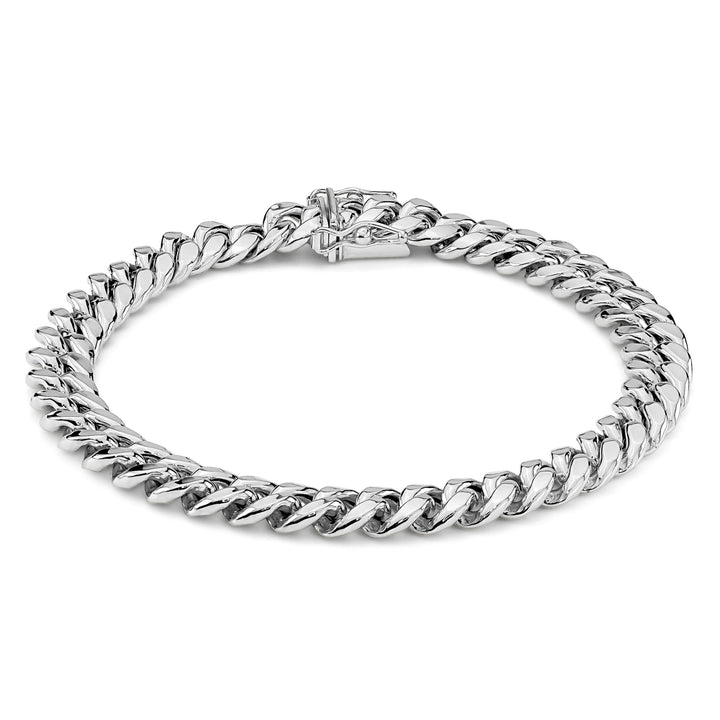 14k White Gold Classic Miami Cuban Bracelet/Anklet (Semi-Solid)