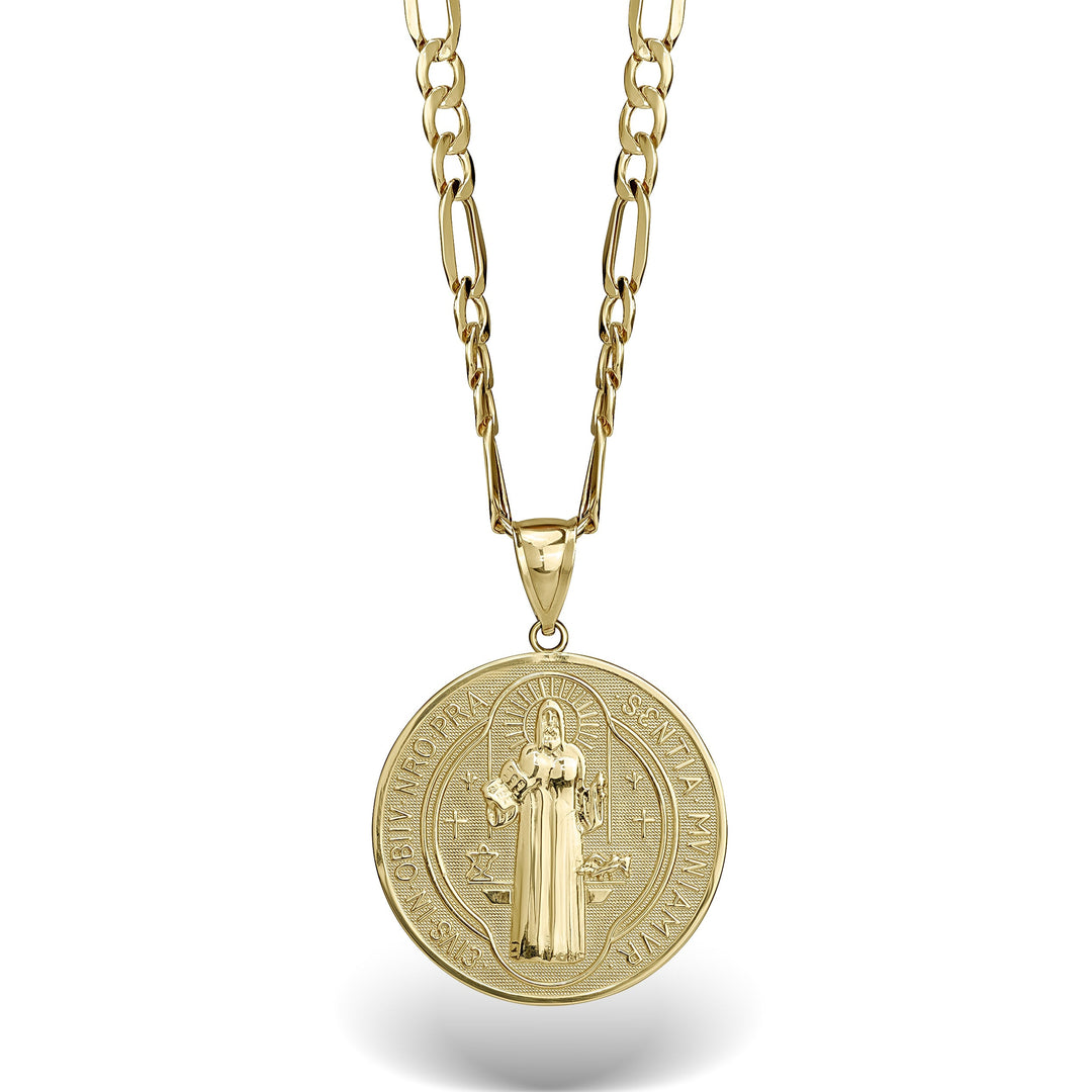 10k & 14k Gold Classic Saint Benedict Flat Round Pendant