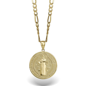 10k & 14k Gold Classic Saint Benedict Flat Round Pendant