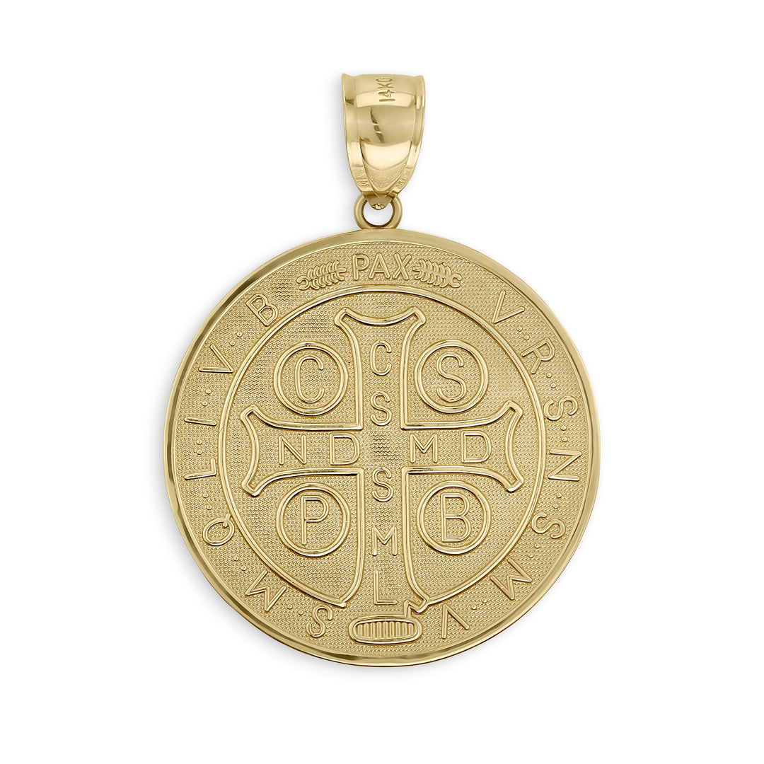 10k & 14k Gold Classic Saint Benedict Flat Round Pendant