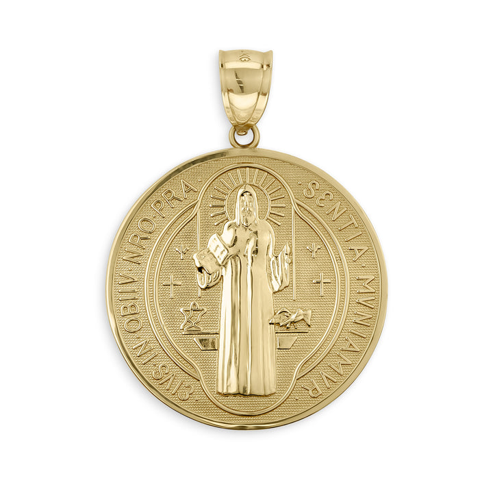 10k & 14k Gold Classic Saint Benedict Flat Round Pendant